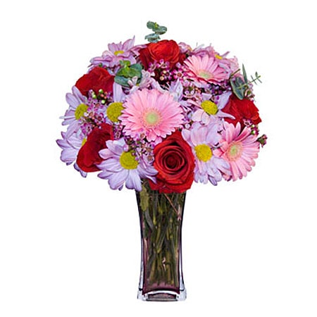 izmirde çiçek satışı vazo içinde Karışık mevsim sepeti çiçeği izmir çiçek gönder